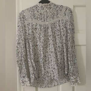 Loft Women's Cream Floral Long-Sleeve Blouse